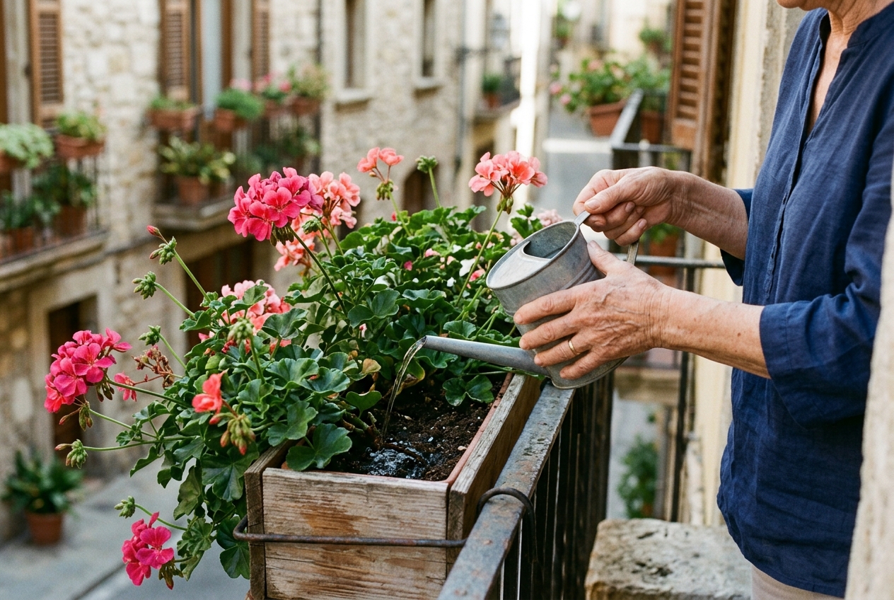 Codzienna pielęgnacja, nawożenie i ochrona przed przelaniem – zdjęcie ilustrujące artykuł „Pelargonia bluszczolistna Sadzenie, pielęgnacja, kwitnienie”