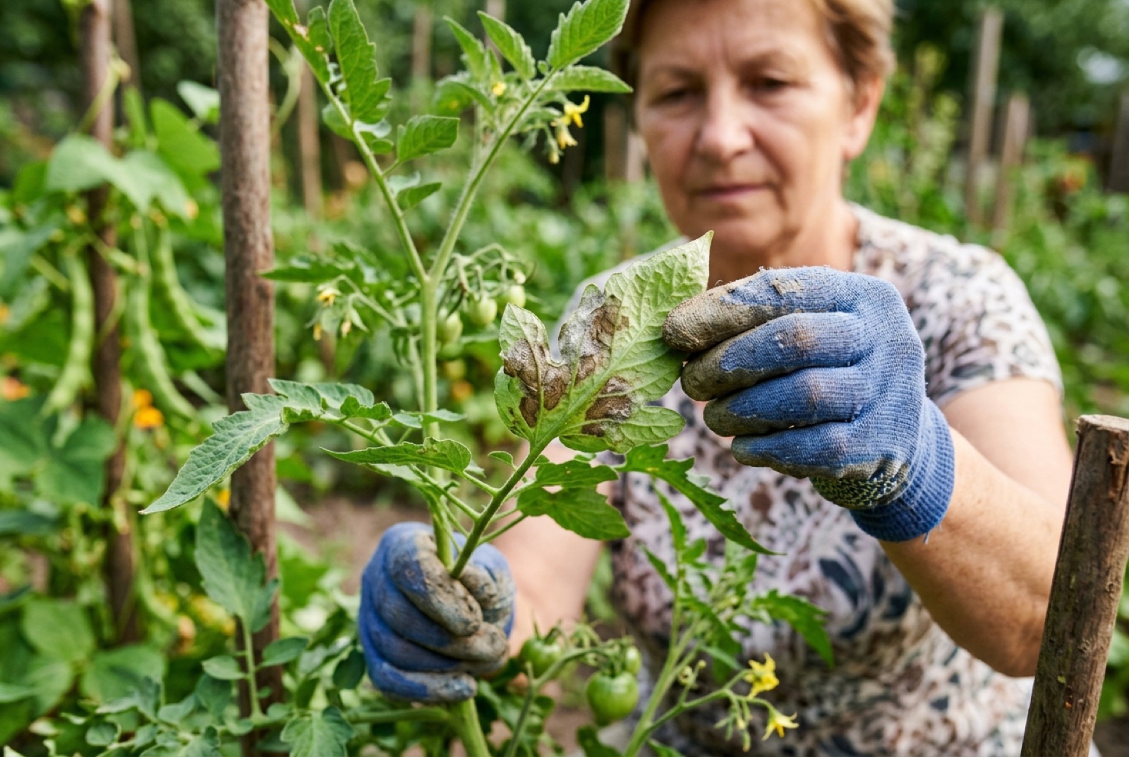 Rozpoznawanie i odróżnianie zarazy od innych chorób pomidora – zdjęcie ilustrujące artykuł „Zaraza ziemniaczana na pomidorach — objawy i ochrona”